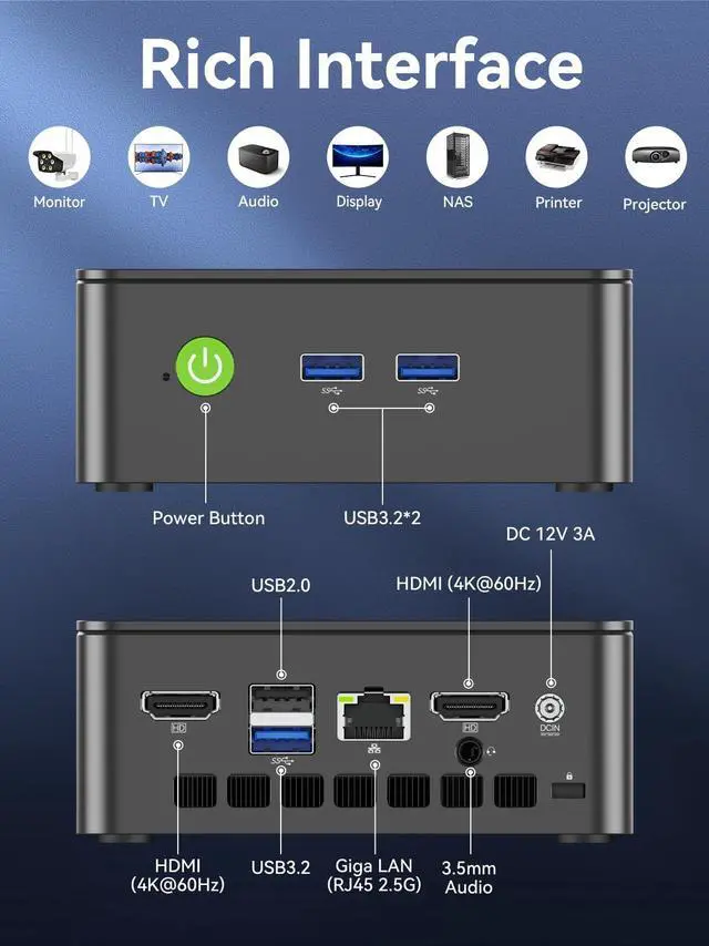 Alt view image 5 of 5 - GMKtec Mini PC Computres N95(Turbo 3.4GHz) 16GB DDR4 512GB SSD Desktop Computer 4K Dual HDMI Display/3x USB3.2/WiFi 5 BT5.0/RJ45 Ethernet Nucbox G3S