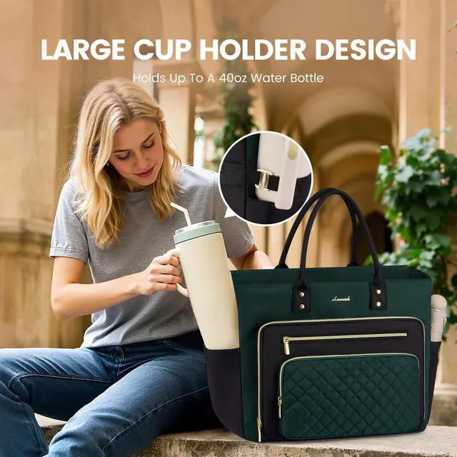 Alt view image 5 of 5 - LOVEVOOK Laptop Tote Bag for Women, Work Bags Computer Laptop Bag, Teacher Tote Bag, Professional Briefcase Business Large Purses Handbag, Dark Green-Black, 17 Inch