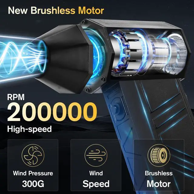 Alt view image 2 of 5 - Electric Compressed Air Duster - 20,0000 RPM Rechargeable Cordless Turbo Blower, Portable Air Blower Gun for Cars, PC, Keyboard, Home & Outdoor Dust Cleaning (Replaces Compressed Air Cans)