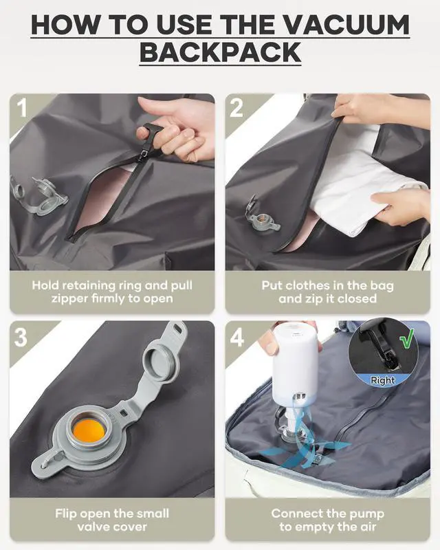 Alt view image 3 of 5 - coofay Vacuum Backpack Travel with Pump Vacpack Travel Backpack with Vacuum System Compression Backpacks