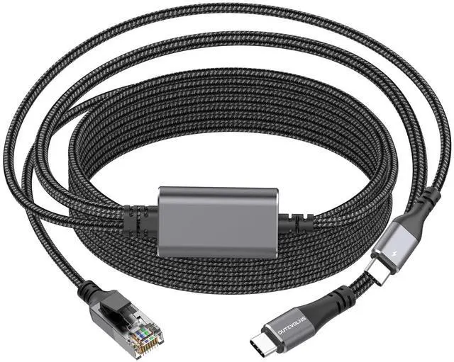 Main image of Dutevolns USB C to Ethernet Cable with Charging 10 Feet, USB-C Male 100W PD & Gigabit LAN Two in One, Type C to RJ45 Nylon Cord with Power Delivery (PD Next to USB C Port), for MacBook, Windows10/11