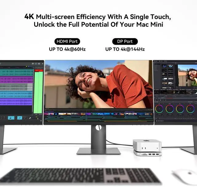 Alt view image 4 of 5 - Minisopuru iExpandMate MINI4MAX Mac mini M4 Dock with 4K@60Hz HDMI,4K@144Hz DP,8TB M.2 NVMe SSD Enclosure,Triple Display Docking Station for Mac mini M4/M4 Pro 2024 (TF/SD Slot, 3* USB-A 2.0, Audio)
