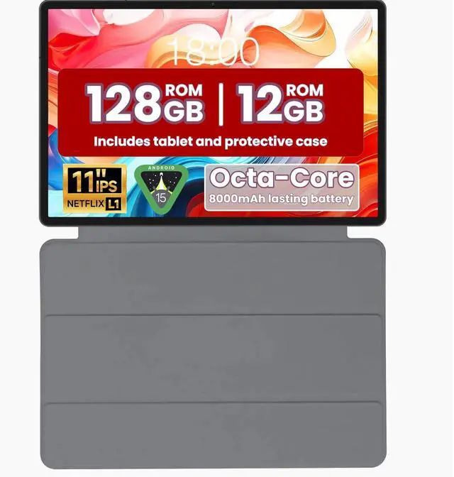 Main image of JUNINKE 11" Tablet | Android Tablet with Octa-core Processor |12GB+128GB 2TB Expandtion | 8000mAh Battery | HD IPS Large tableta | WiFi &BT5.0 | Support GMS (Case Included)