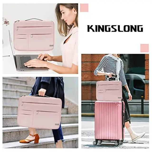 Alt view image 3 of 5 - KINGSLONG Laptop Case Sleeve with strap 15 15.6 16 Inch Laptop Bag Lightweight Slim Computer Notebook Ultrabooks Carrying Case Cover for Women Pink