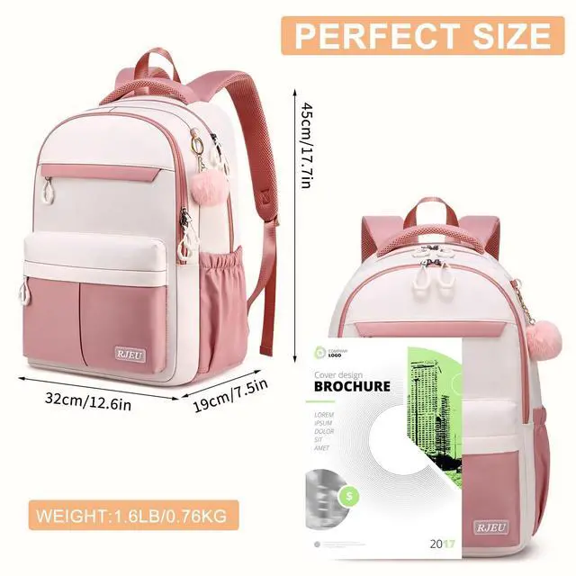 Alt view image 3 of 5 - RJEU Backpack for School, Water Resistant Ergonomic Cute Bookbag for Teen Girls, College, Middle & High School Students Bookbag, Anti-Theft 15.6 Inch Laptop Backpack