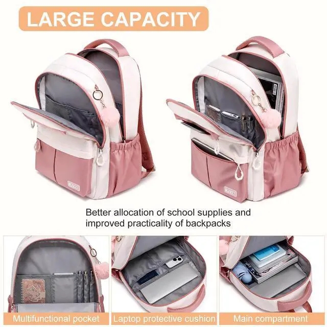 Alt view image 2 of 5 - RJEU Backpack for School, Water Resistant Ergonomic Cute Bookbag for Teen Girls, College, Middle & High School Students Bookbag, Anti-Theft 15.6 Inch Laptop Backpack