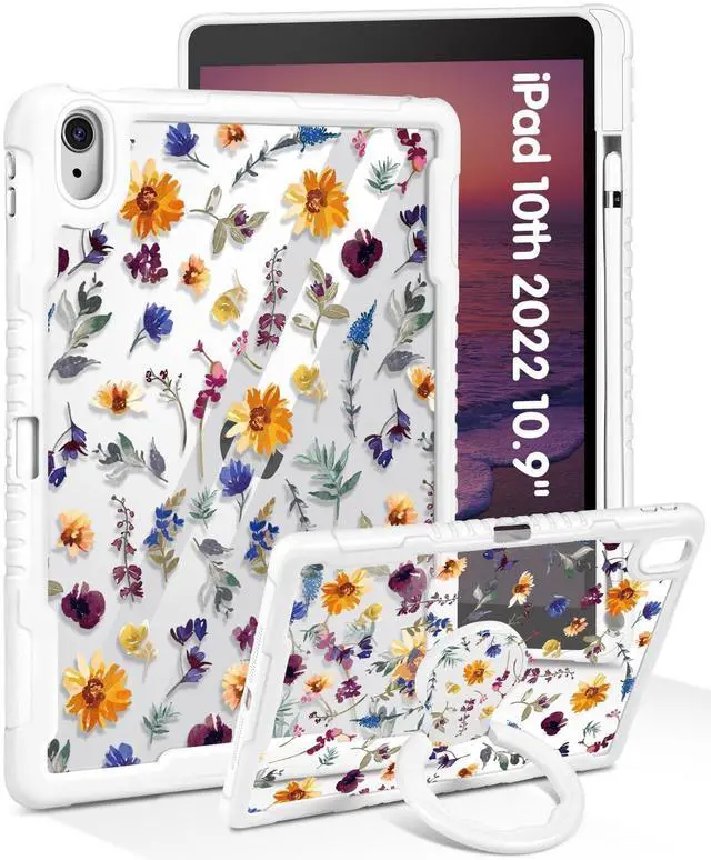 Main image of Uppuppy for iPad 10th Generation Case 2022 10.9 Inch, for iPad A16 Case 11th Generation 11 Inch 2025 - Women Girls Cute with Pencil Holder & Stand Clear Girly Floral Pretty Protective Hard Cover