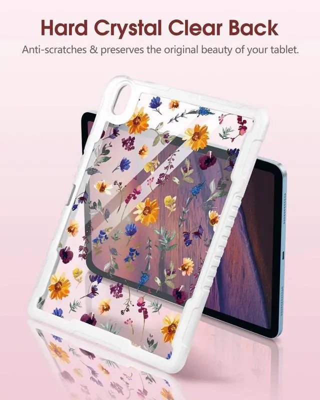 Alt view image 3 of 5 - Uppuppy for iPad 10th Generation Case 2022 10.9 Inch, for iPad A16 Case 11th Generation 11 Inch 2025 - Women Girls Cute with Pencil Holder & Stand Clear Girly Floral Pretty Protective Hard Cover