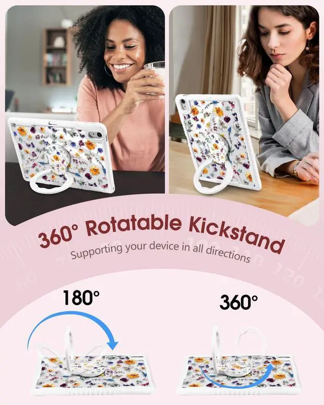 Alt view image 4 of 5 - Uppuppy for iPad 10th Generation Case 2022 10.9 Inch, for iPad A16 Case 11th Generation 11 Inch 2025 - Women Girls Cute with Pencil Holder & Stand Clear Girly Floral Pretty Protective Hard Cover