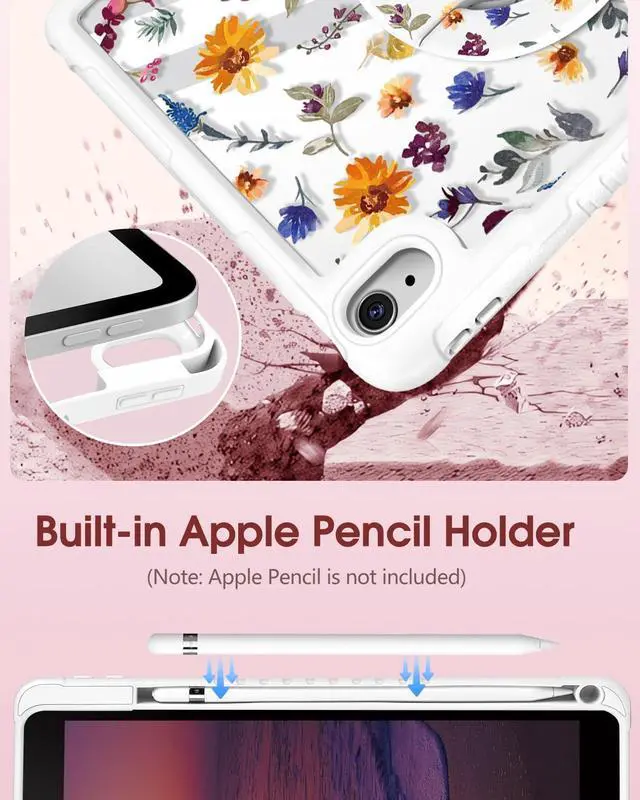 Alt view image 5 of 5 - Uppuppy for iPad 10th Generation Case 2022 10.9 Inch, for iPad A16 Case 11th Generation 11 Inch 2025 - Women Girls Cute with Pencil Holder & Stand Clear Girly Floral Pretty Protective Hard Cover