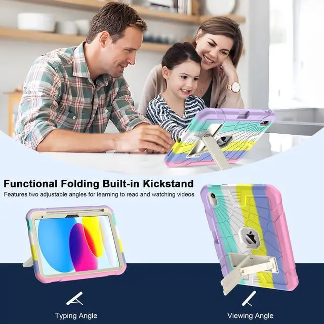 Alt view image 4 of 5 - SIBEITU Kids Case for iPad (A16) 11-inch 2025 / iPad 10th Gen 10.9-inch 2022, Shockproof Rugged Hybrid 3-Layer Protective 11/10 Gen iPad Cover with Kickstand & Pencil Holder for Girls Boys, Camouflage