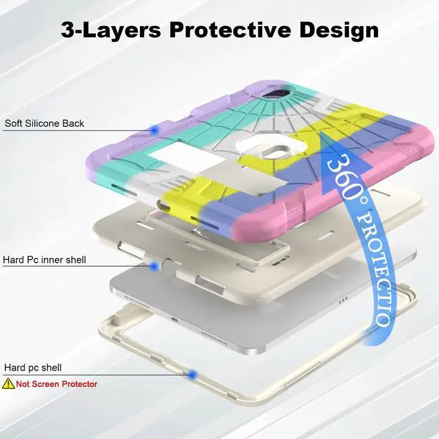 Alt view image 3 of 5 - SIBEITU Kids Case for iPad (A16) 11-inch 2025 / iPad 10th Gen 10.9-inch 2022, Shockproof Rugged Hybrid 3-Layer Protective 11/10 Gen iPad Cover with Kickstand & Pencil Holder for Girls Boys, Camouflage