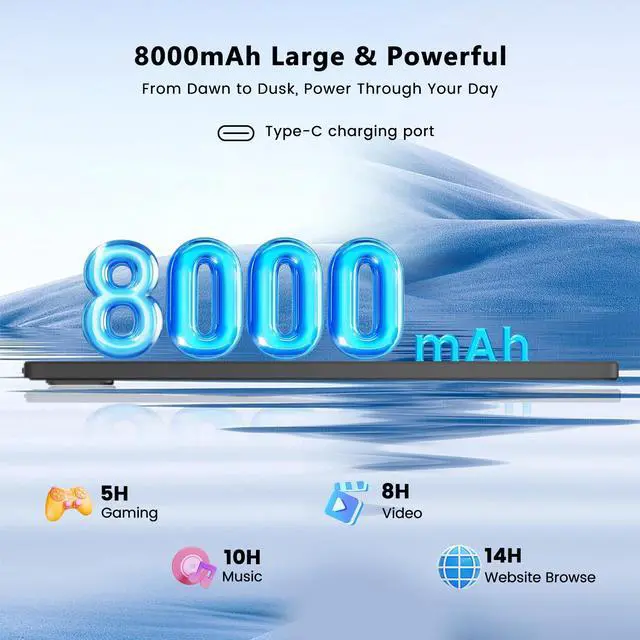 Alt view image 5 of 5 - Tablet, Android 15 Tablet, 20GB RAM 128GB ROM 1TB Expansion, A733 8-Core Processor, 12 inch Large Touch Screen 2K Display, 5MP+13MP Camera, WiFi6, 8000mAh Battery, Support 20W Fast Charge, Metal Grey