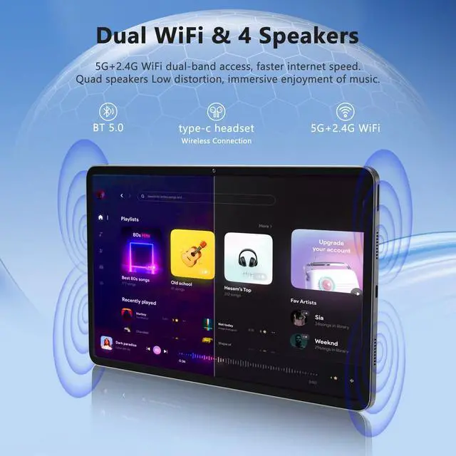 Alt view image 4 of 5 - Tablet, Android 15 Tablet, 20GB RAM 128GB ROM 1TB Expansion, A733 8-Core Processor, 12 inch Large Touch Screen 2K Display, 5MP+13MP Camera, WiFi6, 8000mAh Battery, Support 20W Fast Charge, Metal Grey