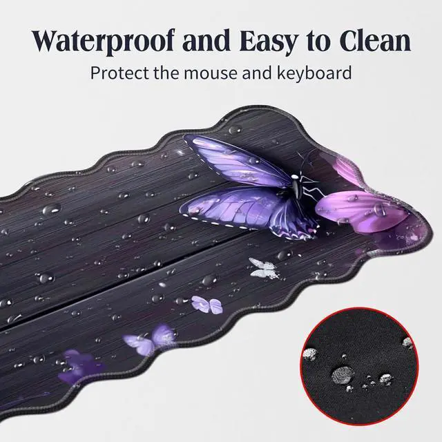 Alt view image 3 of 5 - BFDHGQZC Purple and Pink Flowers On Wooden Desk Mat Large Mouse Pad 31.5"x11.8" Desk Rubber Base Mousepad with Stitched Edges Big Desk Pad for Work,Game,Office,Home