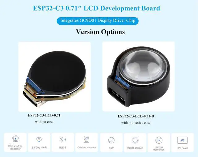 Alt view image 2 of 5 - ESP32-C3 Development Board with 0.71inch Round Display 160x160 Resolution, Based on ESP32-C3 Single-Core Processor, SPI Interface Display, ESP32 with Display, with Protective Case