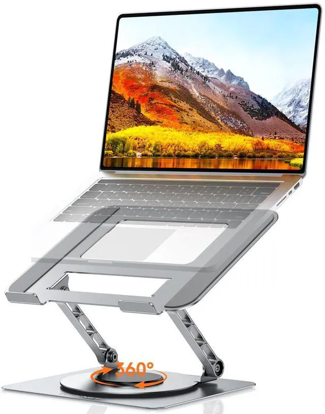 Main image of TECKNET Laptop Stand for Desk, 360 Rotating Base, Ergonomic Foldable Computer Stand for Laptop Riser Height Adjustable, Compatible with MacBook Pro, All Laptops 10-17" - Silver