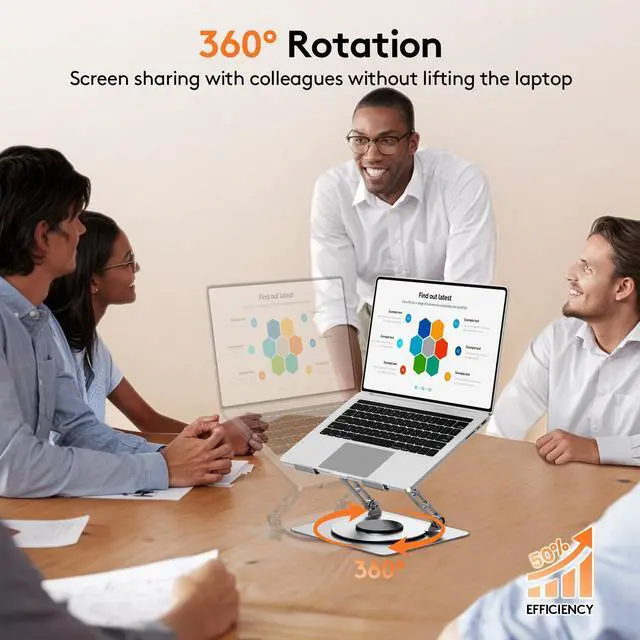 Alt view image 2 of 5 - TECKNET Laptop Stand for Desk, 360 Rotating Base, Ergonomic Foldable Computer Stand for Laptop Riser Height Adjustable, Compatible with MacBook Pro, All Laptops 10-17" - Silver