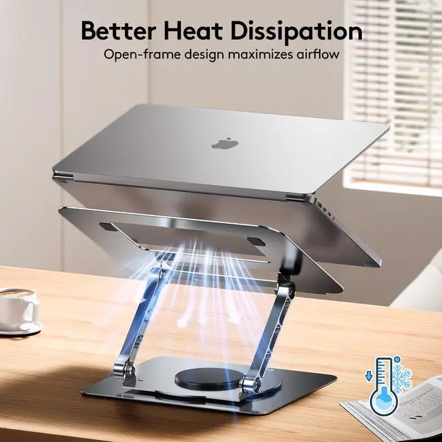 Alt view image 4 of 5 - TECKNET Laptop Stand for Desk, 360 Rotating Base, Ergonomic Foldable Computer Stand for Laptop Riser Height Adjustable, Compatible with MacBook Pro, All Laptops 10-17" - Silver