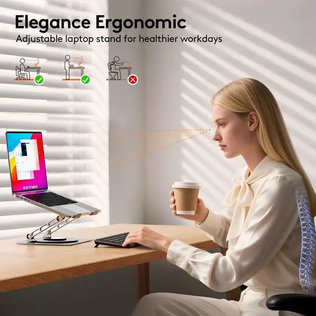 Alt view image 5 of 5 - TECKNET Laptop Stand for Desk, 360 Rotating Base, Ergonomic Foldable Computer Stand for Laptop Riser Height Adjustable, Compatible with MacBook Pro, All Laptops 10-17" - Silver