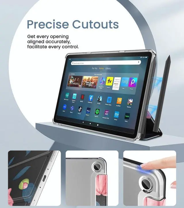 Alt view image 5 of 5 - MoKo Case Fits Amazon Kindle Fire Max 11 Tablet (13th Generation, 2023 Release) 11" - Slim PU Leather Trifold Stand Cover for Fire 11 Tablet Frosted Hard Back Shell with Auto Wake/Sleep, Black & Pink