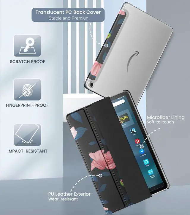 Alt view image 3 of 5 - MoKo Case Fits Amazon Kindle Fire Max 11 Tablet (13th Generation, 2023 Release) 11" - Slim PU Leather Trifold Stand Cover for Fire 11 Tablet Frosted Hard Back Shell with Auto Wake/Sleep, Black & Pink