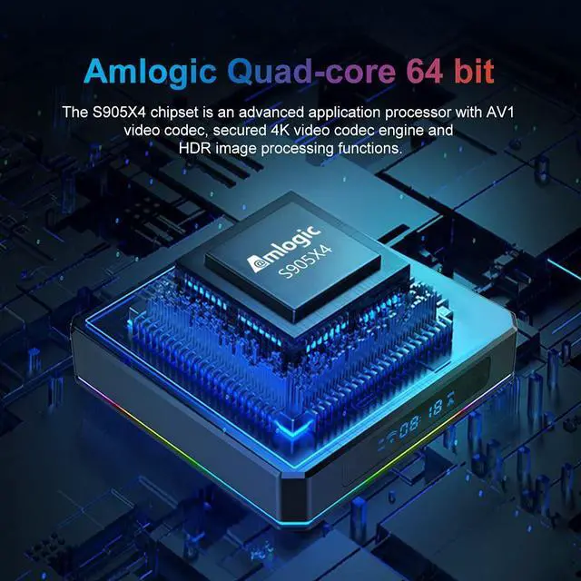 Alt view image 2 of 5 - Amlogic S905X4 Android 11.0 X96 X4 4GB RAM 64GB ROM Dual-WiFi 2.4GHz/5GHz BT Quad Core 64 Bits 3D/8K 1000M