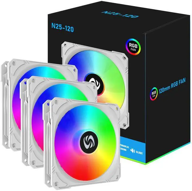 Main image of NVRADCHUA 120mm Case Fan 3 Pack RGB Case Fans, N25-120 White Silent 1,200rpm PC Fans, Hydraulic Bearing - White 120mm RGB Fans with 12v 3 pin and molex 4 pin PSU plug Computer Fans for PC Case