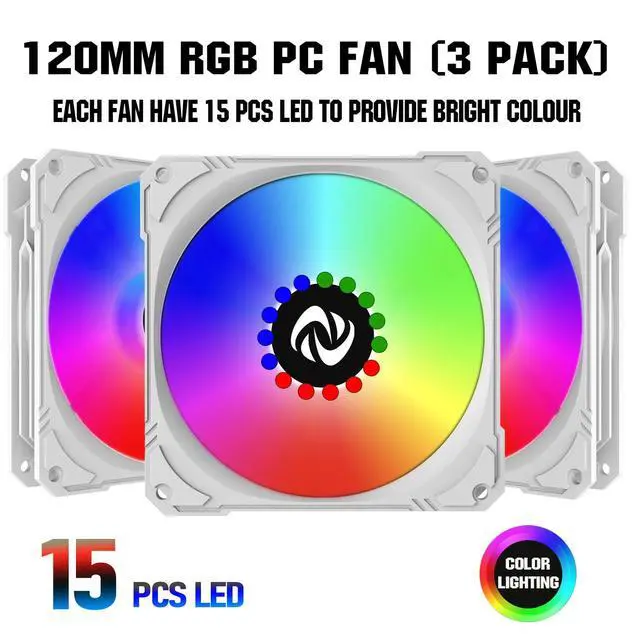 Alt view image 5 of 5 - NVRADCHUA 120mm Case Fan 3 Pack RGB Case Fans, N25-120 White Silent 1,200rpm PC Fans, Hydraulic Bearing - White 120mm RGB Fans with 12v 3 pin and molex 4 pin PSU plug Computer Fans for PC Case