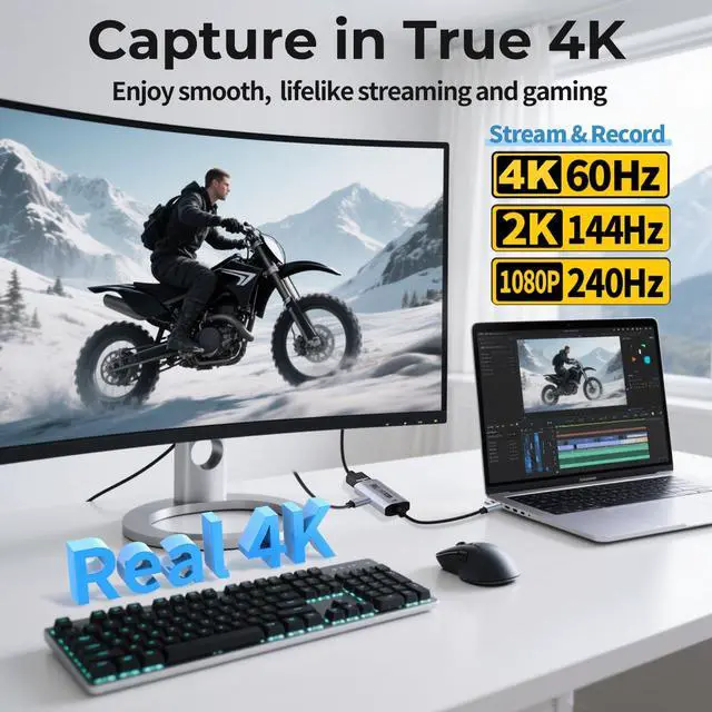Alt view image 4 of 5 - Guermok 4K USB3.0 Video Capture Card with PD 100W, 4K@60FPS or 2K@144FPS HDMI to USB-A/C Capture Card for Streaming, Works with Pad, Tablet, MacOS, Switch2/1, Laptop, PC, Camera, VR, Silver