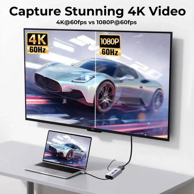 Alt view image 5 of 5 - Guermok 4K USB3.0 Video Capture Card with PD 100W, 4K@60FPS or 2K@144FPS HDMI to USB-A/C Capture Card for Streaming, Works with Pad, Tablet, MacOS, Switch2/1, Laptop, PC, Camera, VR, Silver