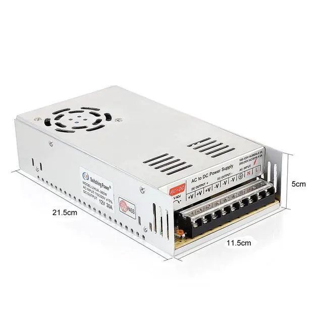 Alt view image 2 of 5 - SUPERNIGHT 12V 30A Switching Power Supply, 110-240 Volt AC to DC 360W Universal Regulated Switching Transformer Adapter Driver for 3D Printer, CCTV, Radio, LED Strip Lights,Computer Project