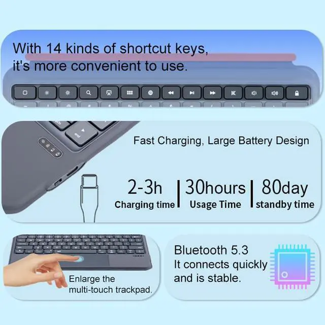 Alt view image 5 of 5 - Detachable Keyboard Case for iPad 11th/10th Generation, Bluetooth Backlit Trackpad Keyboard Slim Cover for iPad Air 11-inch M3 2025/M2 & iPad Pro 11 (1st/2nd/3rd/4th) & iPad Air 5/4,Grey