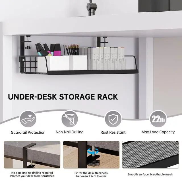Alt view image 3 of 5 - Under Desk Cable Management Tray -No Drilling Cord Organizer for Desk Cable Management and Office Supplies Wire Organizer Under Table (Black, Extra Large)