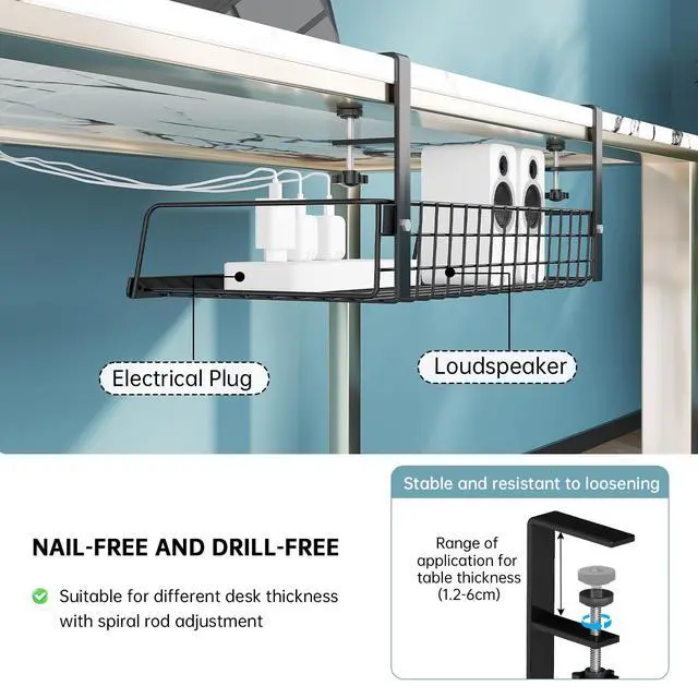 Alt view image 4 of 5 - Under Desk Cable Management Tray -No Drilling Cord Organizer for Desk Cable Management and Office Supplies Wire Organizer Under Table (Black, Extra Large)