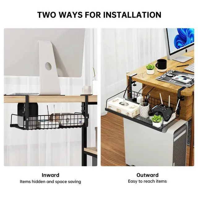Alt view image 5 of 5 - Under Desk Cable Management Tray -No Drilling Cord Organizer for Desk Cable Management and Office Supplies Wire Organizer Under Table (Black, Extra Large)
