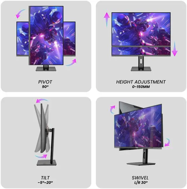 Alt view image 2 of 5 - LXZ Gaming Monitor 27 inch, 144hz Monitor 3840 * 2160P, IPS Display, Eye Care, DP/HDMI, Wall Mount Compatible - Black