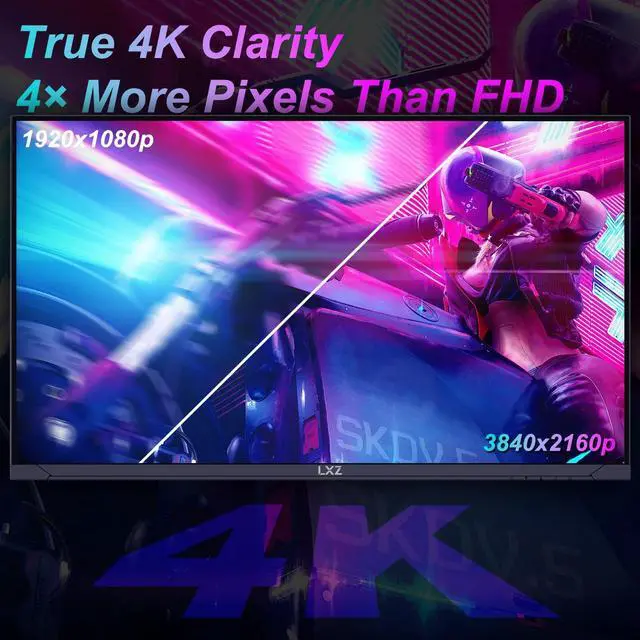 Alt view image 3 of 5 - LXZ Gaming Monitor 27 inch, 144hz Monitor 3840 * 2160P, IPS Display, Eye Care, DP/HDMI, Wall Mount Compatible - Black