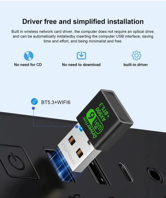 Alt view image 4 of 5 - USB WiFi 6 & Bluetooth 5.3 Adapter for Desktop PC,AX900Mbps Dual Band 5/2.4Ghz Wireless Network Adapter Built-in Driver for PC/Laptop/Desktop 4dBi Antenna Compatible with Windows 10/11