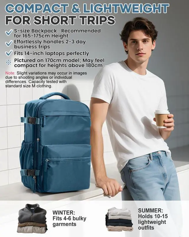 Alt view image 3 of 5 - Vacuum Travel Backpack with Pump for Women,Personal Item Carry on Backpacks Flight Approved 18x14x8 inches for Men,Laptop Waterproof Work Compression bags Casual Daypack Blue.