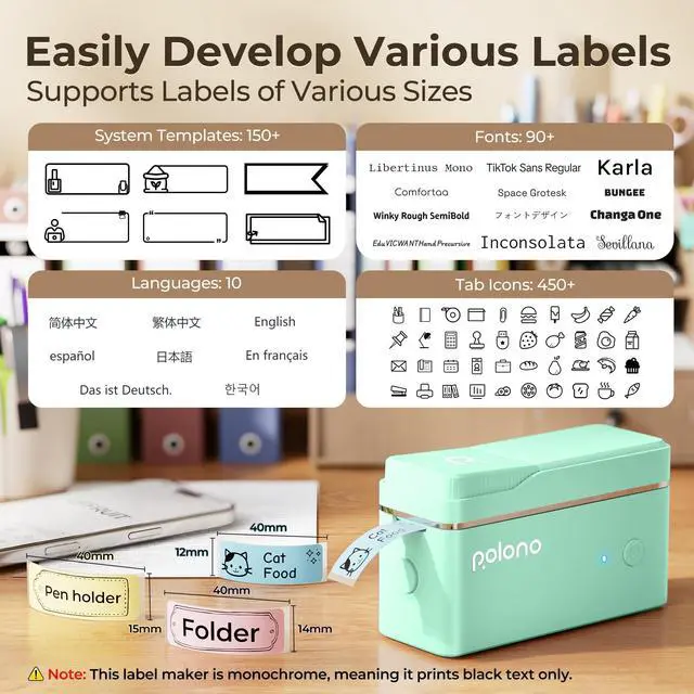 Alt view image 4 of 5 - POLONO Label Maker Machine with Tape, P31S Bluetooth Label Printer, Mini Label Maker with Multiple Templates for School Office Home Organization, Wireless Portable Thermal Printer for Storage, Cyan