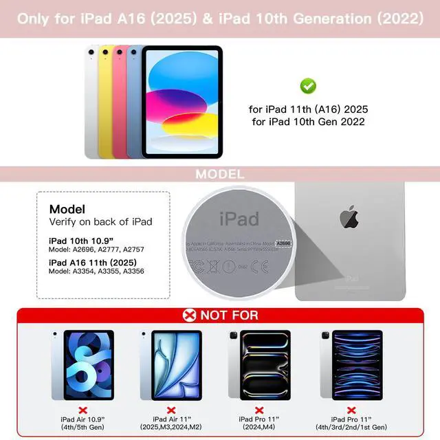 Alt view image 2 of 5 - RAYMCRAFT for iPad 11th (A16, 2025) / 10th Generation Case with Keyboard, Mouse and Detachable Wireless Keyboard, 7-Color Backlight, Slim Case with Pencil Holder, Pink