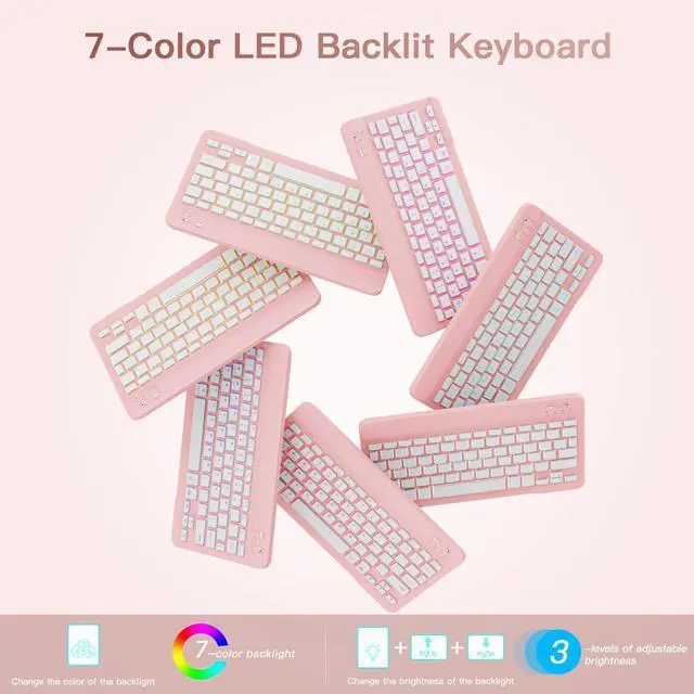 Alt view image 4 of 5 - RAYMCRAFT for iPad 11th (A16, 2025) / 10th Generation Case with Keyboard, Mouse and Detachable Wireless Keyboard, 7-Color Backlight, Slim Case with Pencil Holder, Pink