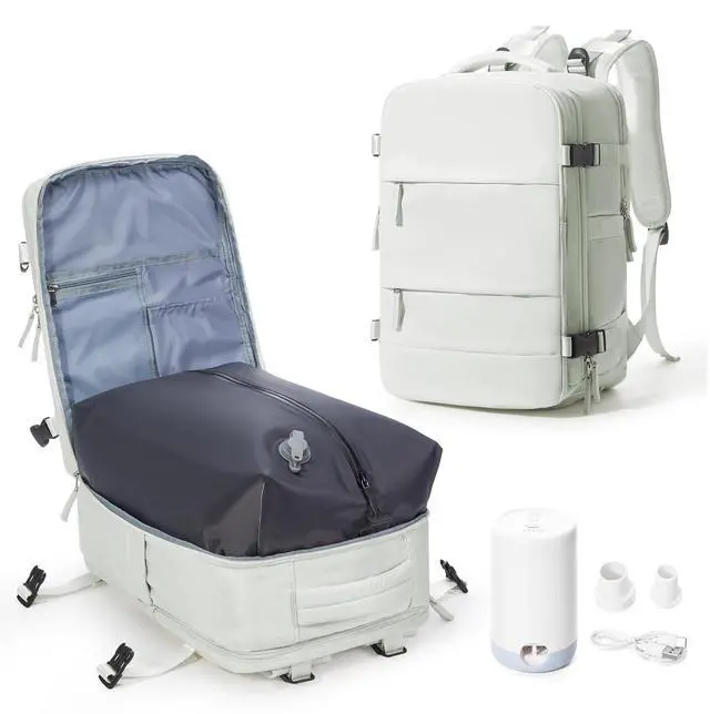 Main image of Vacuum Backpack Travel with Electric Vacpack Pump, Vacuum Compression Bags Travel Backpack for Women Men, Flight Approved Waterproof Carry on Backpacks Laptop Work Weekender Daypack, White, Medium