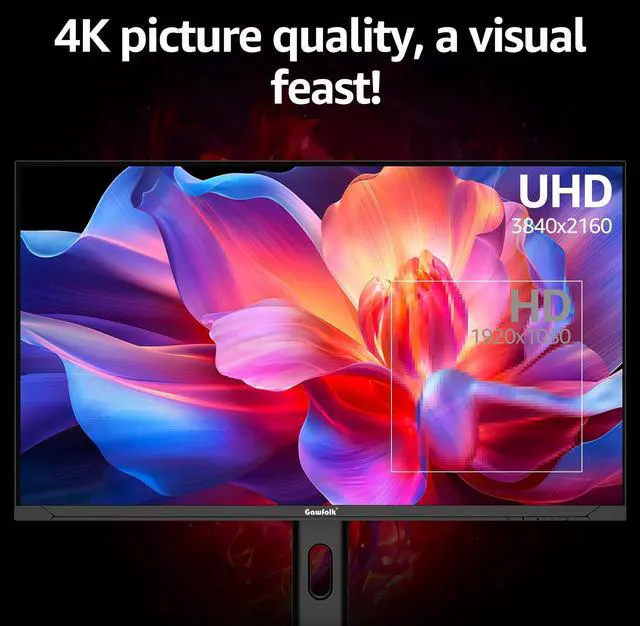 Alt view image 3 of 5 - Gawfolk 27 Inch 4K Gaming Monitor IPS, UHD 3840 x 2160p 144Hz PC Computer Monitors IPS Screen for Home & Office, HDMI, DisplayPort, Wall Mount Compatible