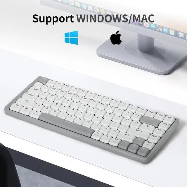 Alt view image 3 of 5 - E-YOOSO HUO JI 84 Keys Ultra-Slim Wireless Bluetooth/USB Wired Mechanical Keyboard with White LED Backlit, Low-Profile G Mechanical Red Switch Compatible with Mac Windows