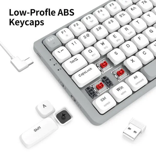 Alt view image 5 of 5 - E-YOOSO HUO JI 84 Keys Ultra-Slim Wireless Bluetooth/USB Wired Mechanical Keyboard with White LED Backlit, Low-Profile G Mechanical Red Switch Compatible with Mac Windows