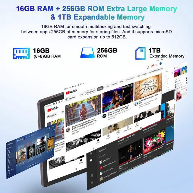 Alt view image 4 of 5 - 2025 Tablet 11 Inch Screen 2K Tablet Octa-Core 2.0 GHz,16GB RAM+256GB ROM+TF 1TB /2000 * 1200 Pixel/8MP+20MP+2MP Macro/10000 mAh/5G WiFi Metal Cover with Mouse Keyboard Brown