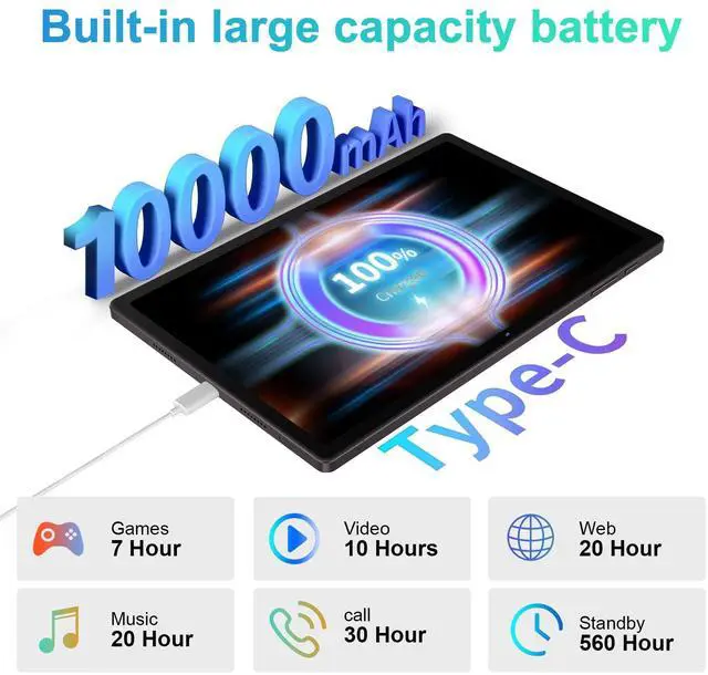 Alt view image 5 of 5 - 2025 Tablet 11 Inch Screen 2K Tablet Octa-Core 2.0 GHz,16GB RAM+256GB ROM+TF 1TB /2000 * 1200 Pixel/8MP+20MP+2MP Macro/10000 mAh/5G WiFi Metal Cover with Mouse Keyboard Brown