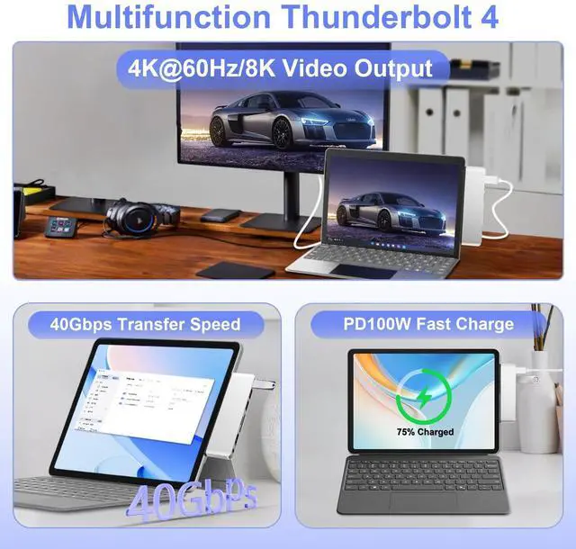 Alt view image 3 of 5 - Surface Pro 12 Accessories Docking Station, USB Hub and Adapter with 4K HDMI, USB-C Thunderbolt 4 (Display+Data+100W PD), 2 USB 3.0, 3.5mm Audio, SD/TF Card Slot for Surface Pro 12 inch 2025